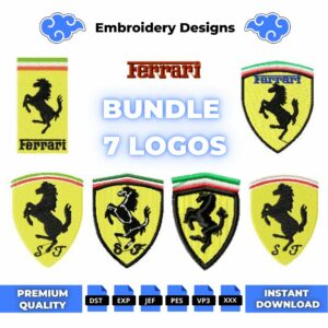 Bundle 7 Ferrari Logo Embroidery Design