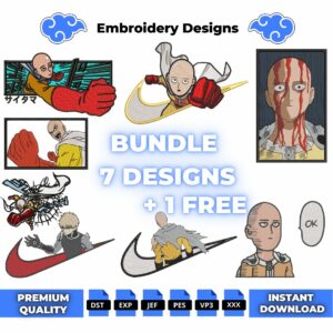 Pack of 7 One Punch Man Embroidery Design + 1 free